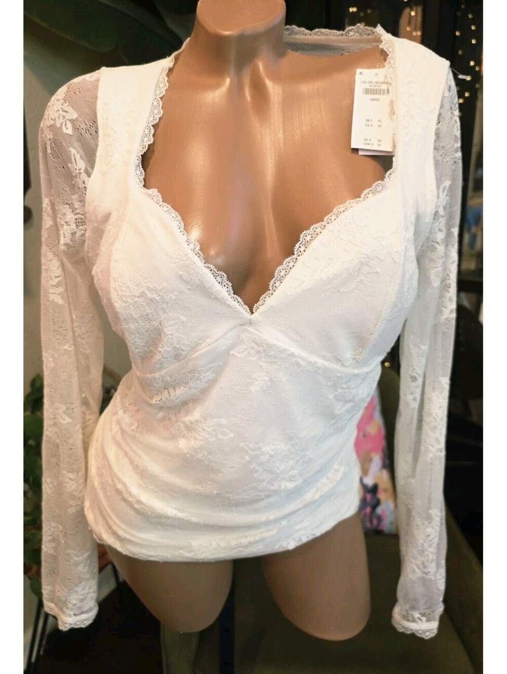 NWT Abercrombie & Fitch Zoe Bra-Free Lace Top Large White Y2K Coquette